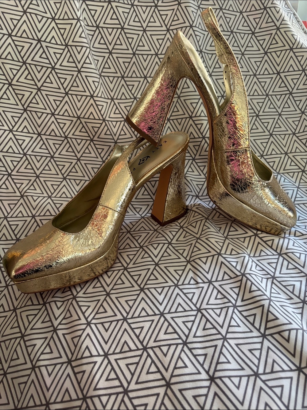 Katy Perry Gold Metallic Platform Slingback Pumps